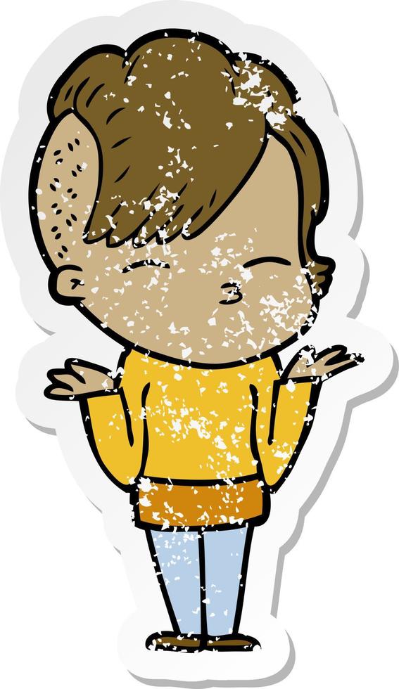 distressed sticker of a cartoon girl shrugging shoulders vector