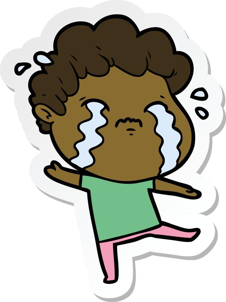 sticker of a cartoon man crying vector
