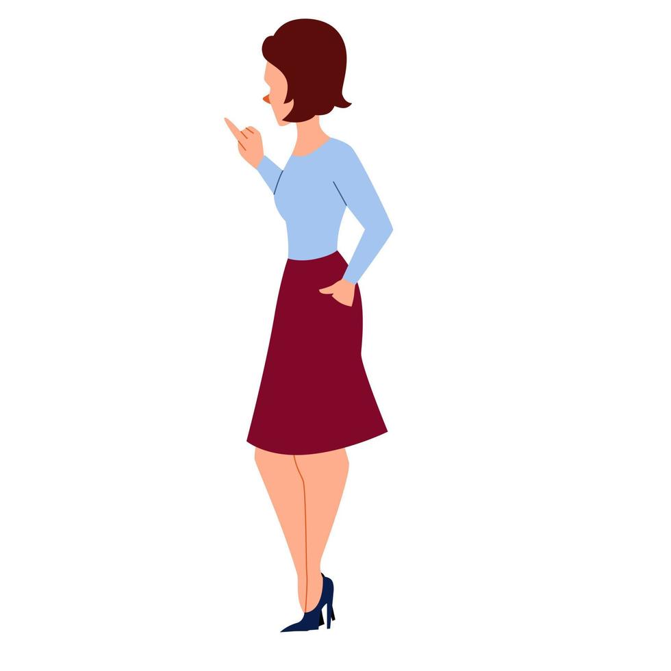 The woman reports important information. Flat character vector