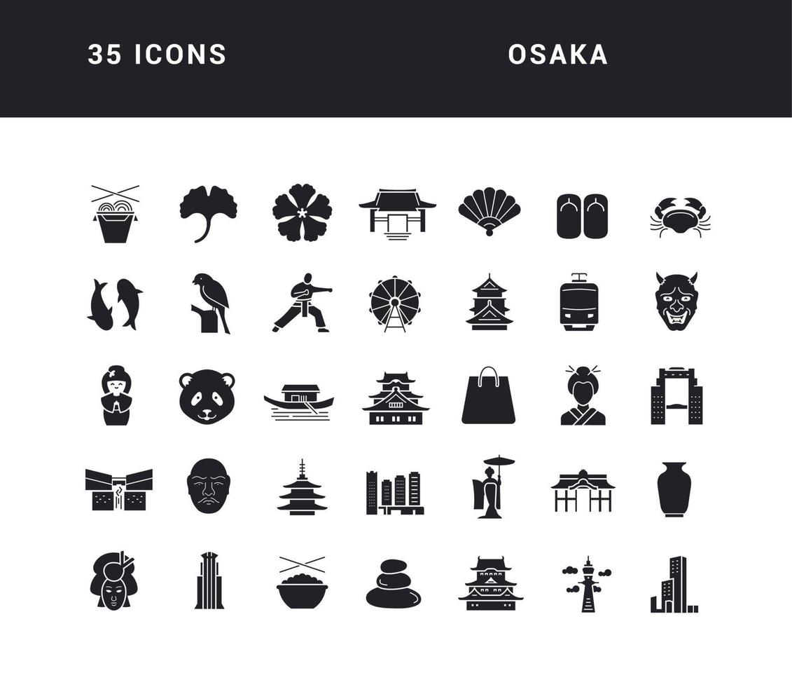 Set of simple icons of Osaka vector