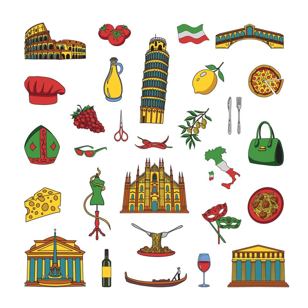 conjunto de ilustraciones de italia vector