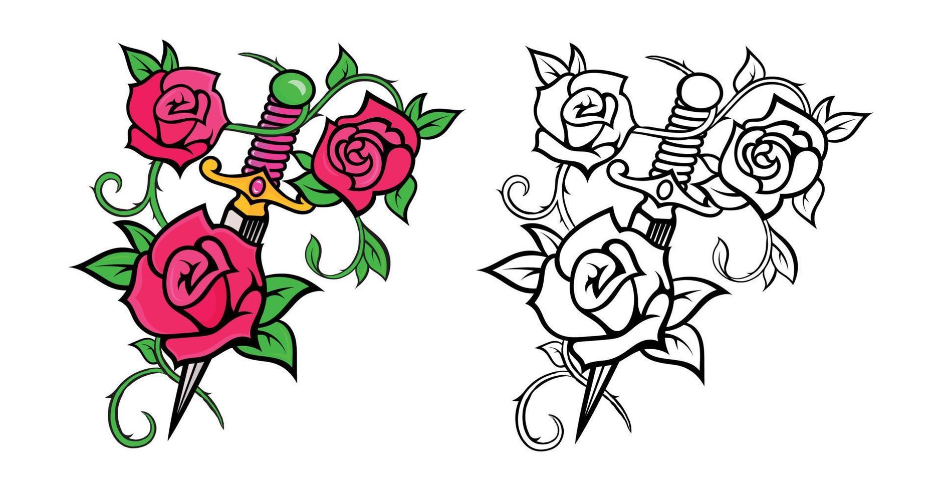ilustraciones de espadas con flores vector