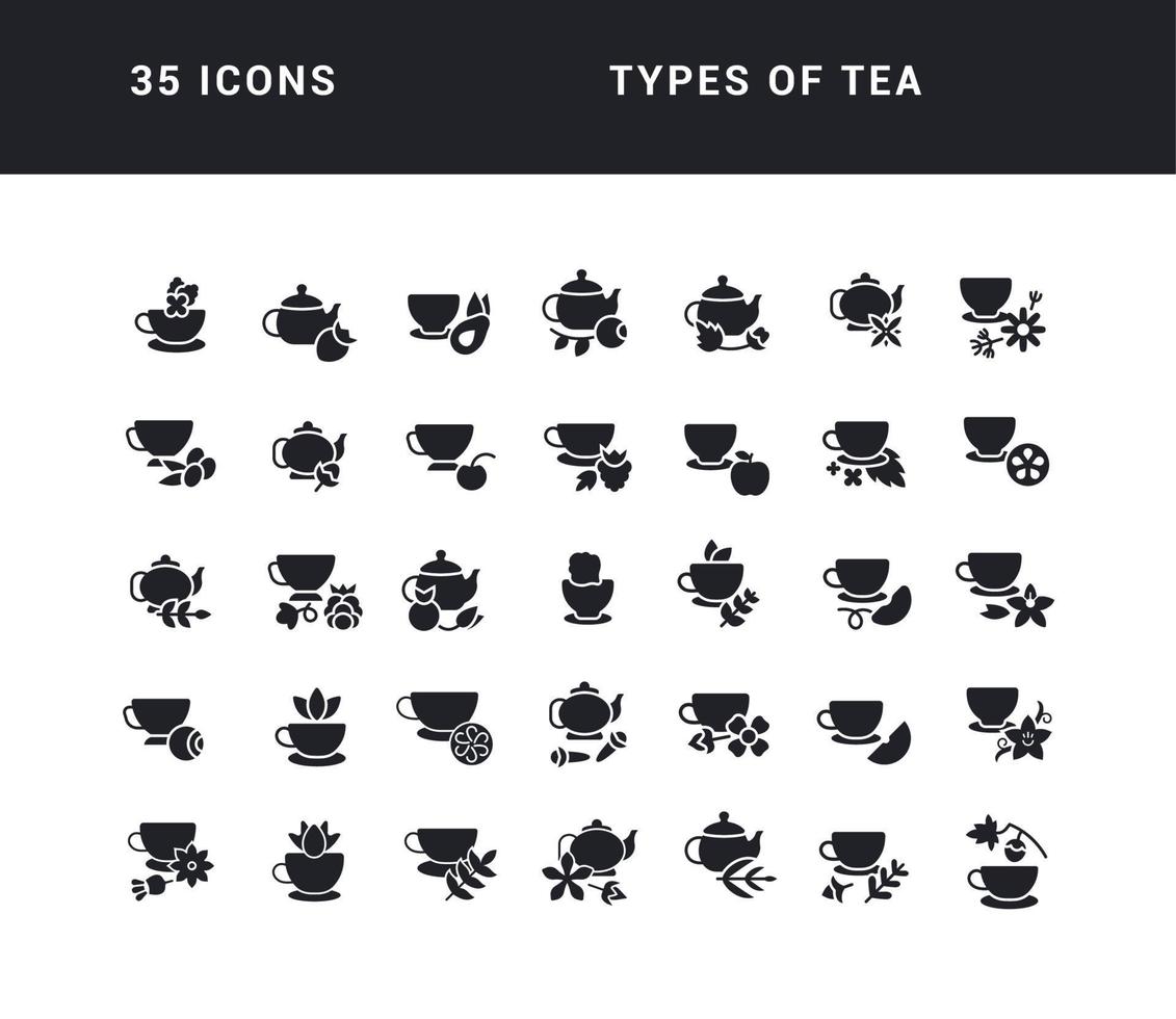 Set of simple icons of Types of Tea vector