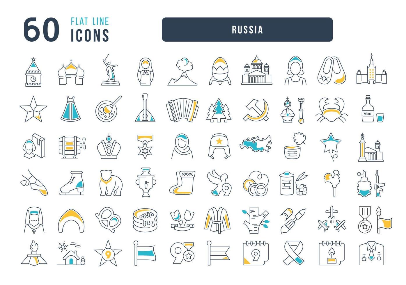 conjunto de iconos lineales de rusia vector