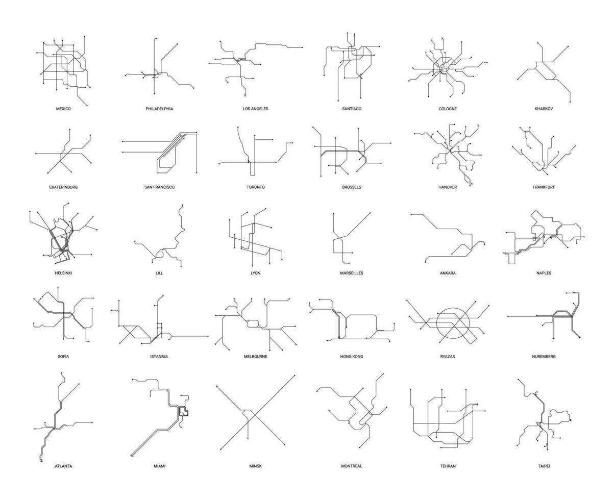 conjunto de mapas de metro lineales vector