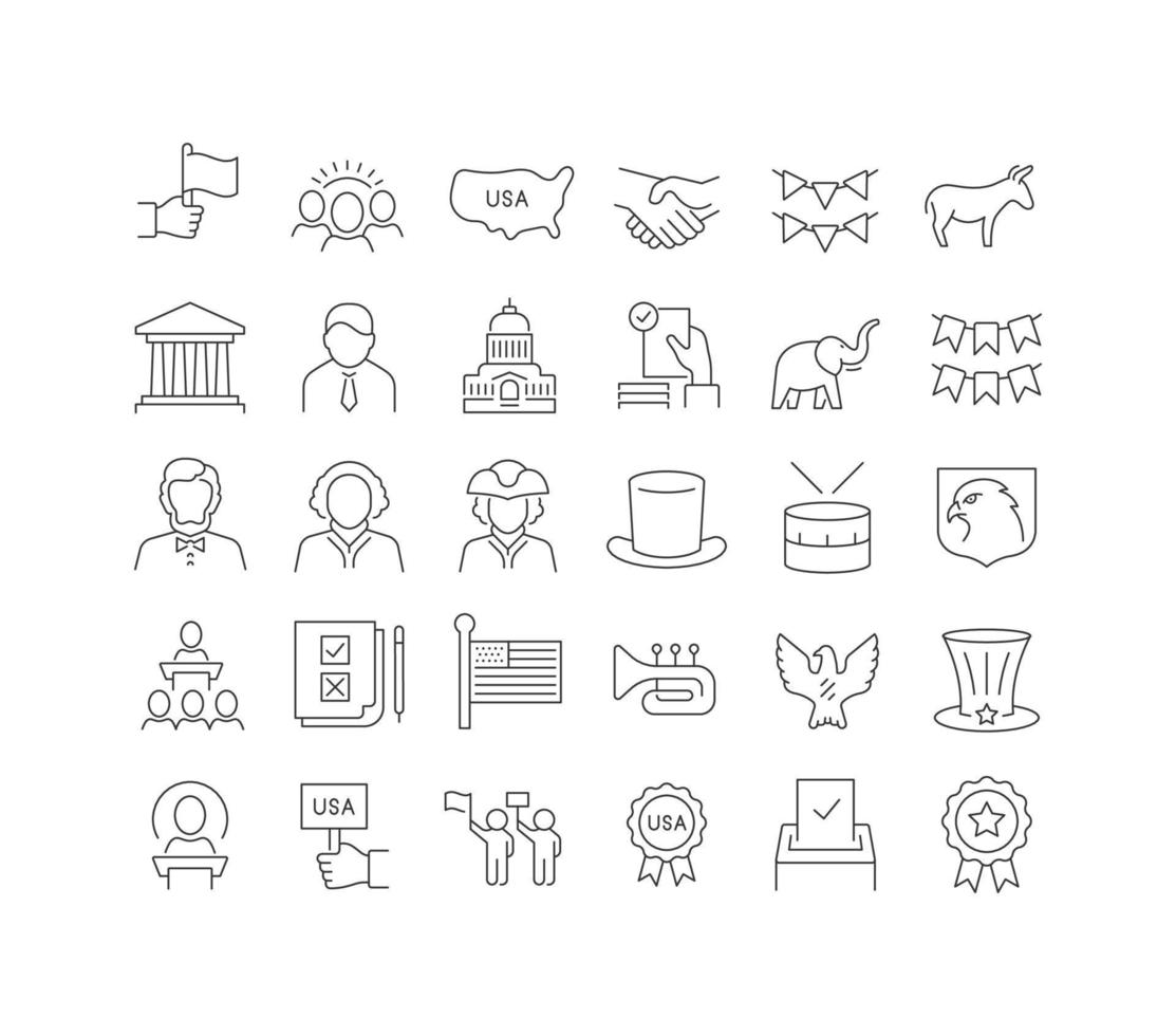 Set of linear icons of Presidents Day vector