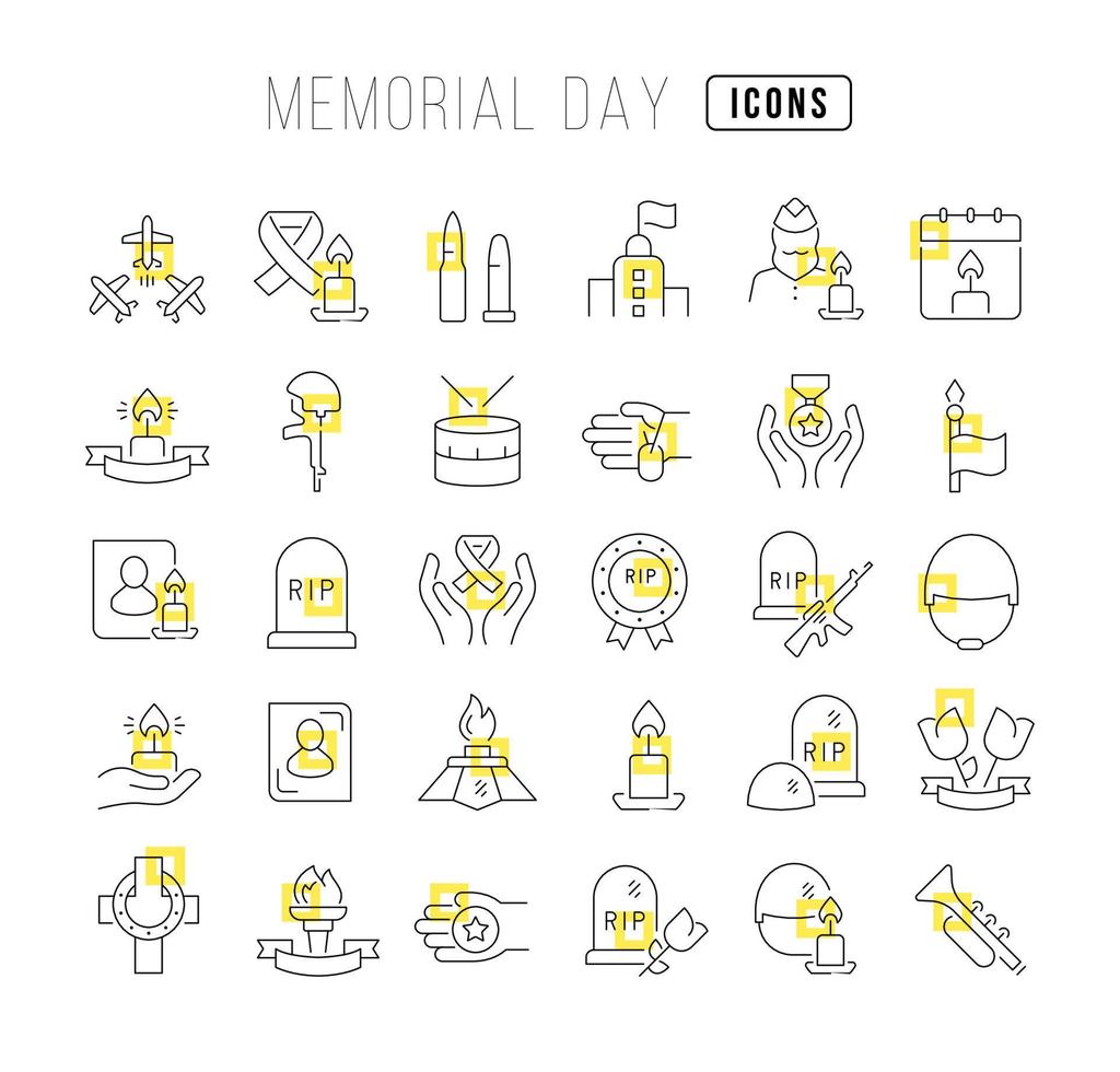 Set of linear icons of Memorial Day vector