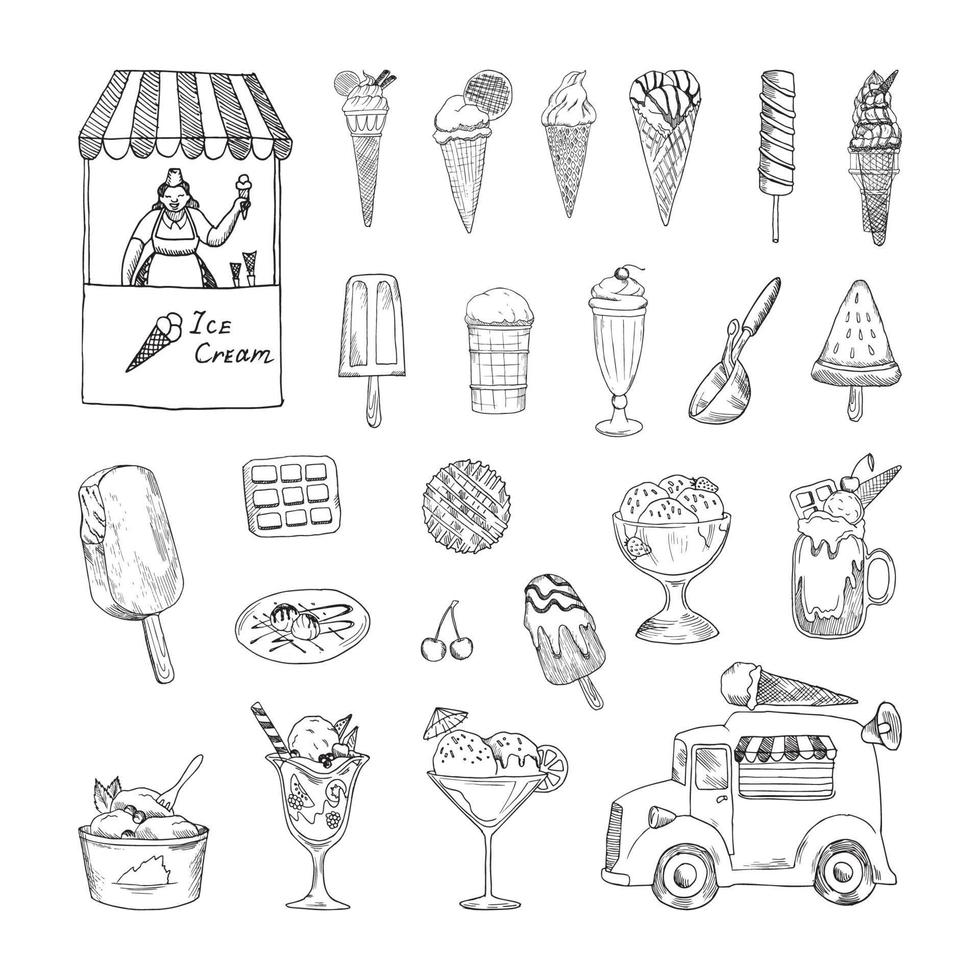 ilustraciones de helados en estilo art ink vector