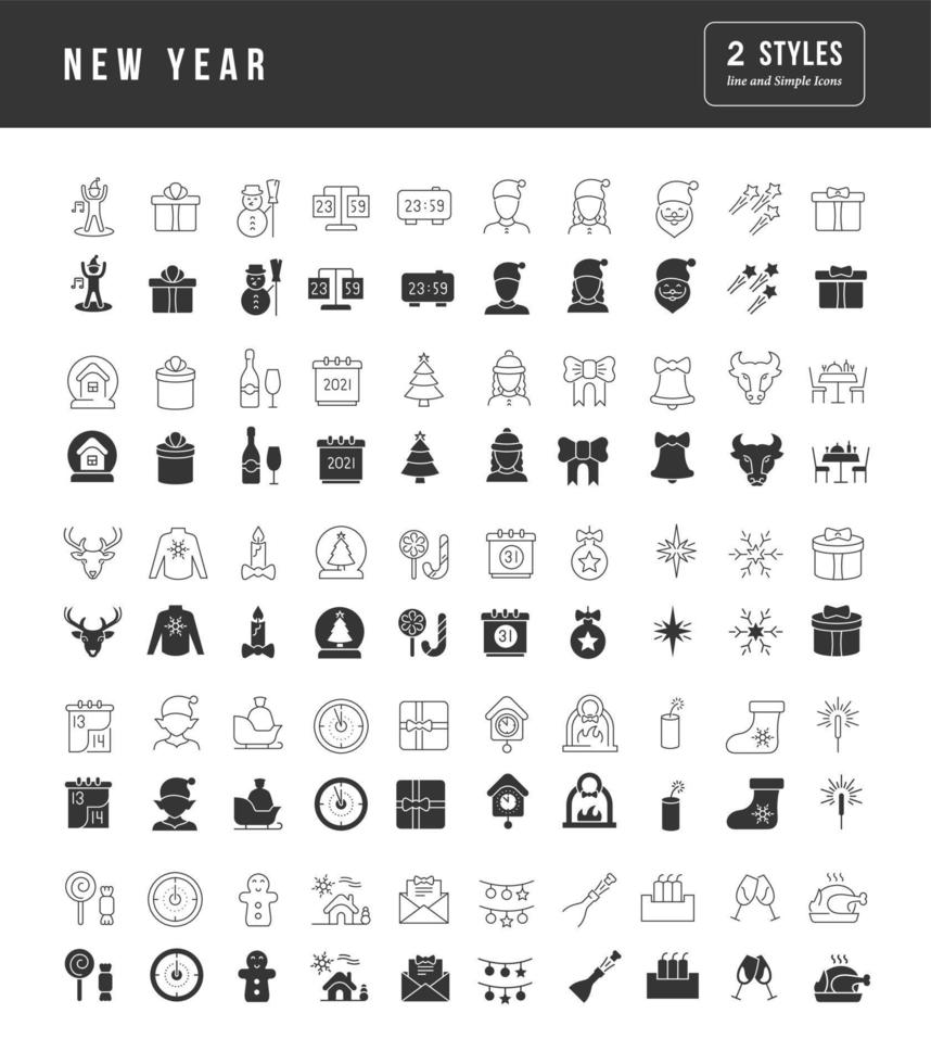 conjunto de iconos simples de año nuevo vector