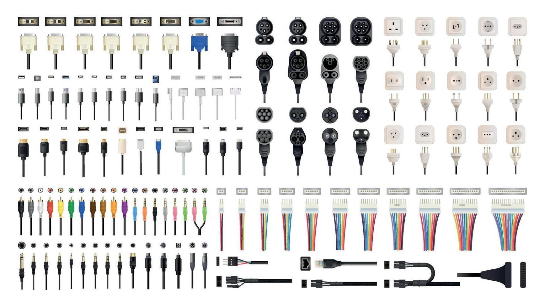 Collection of Connectors and Cables and Plugs vector
