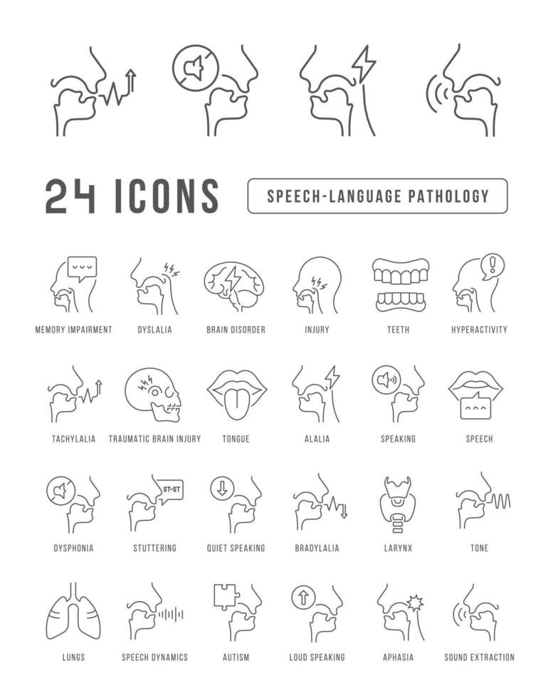 Set of linear icons of Speech-Language Pathology vector