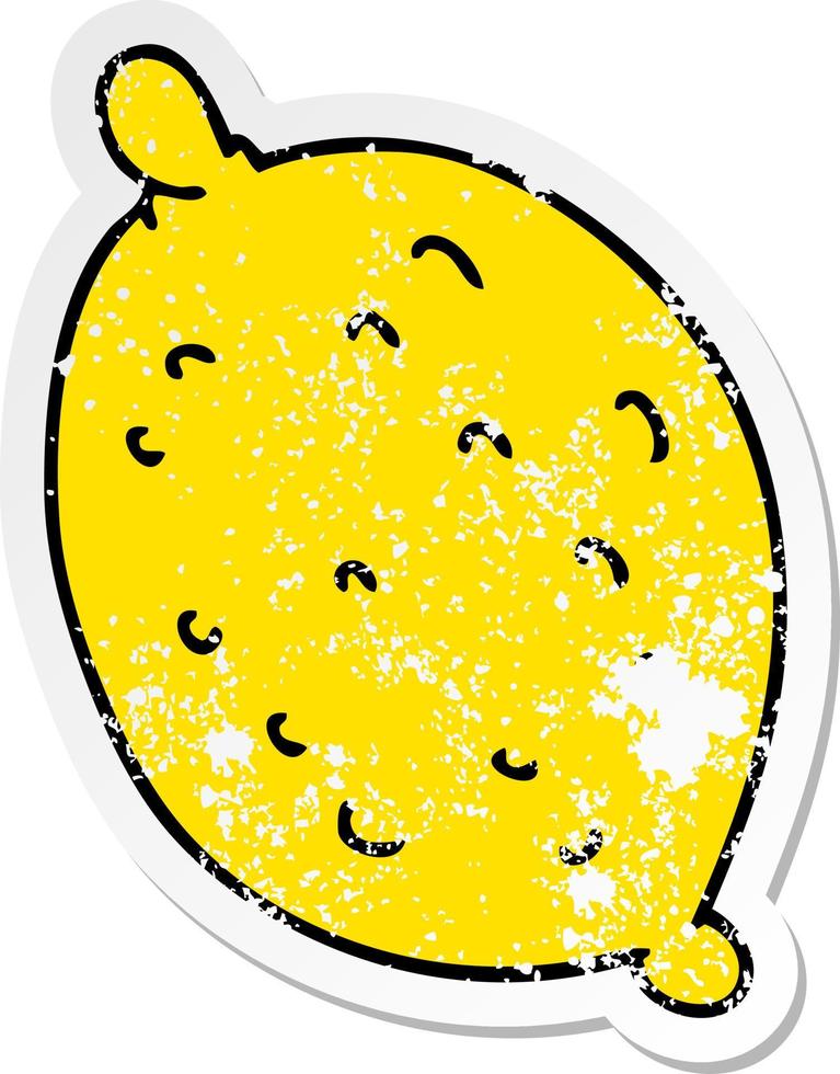 distressed sticker of a quirky hand drawn cartoon lemon vector