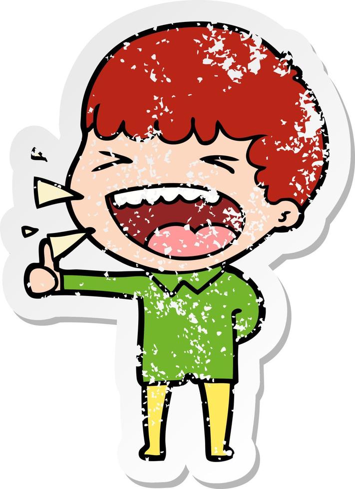 distressed sticker of a cartoon laughing man vector
