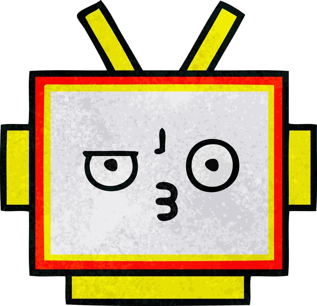 retro grunge texture cartoon robot head vector