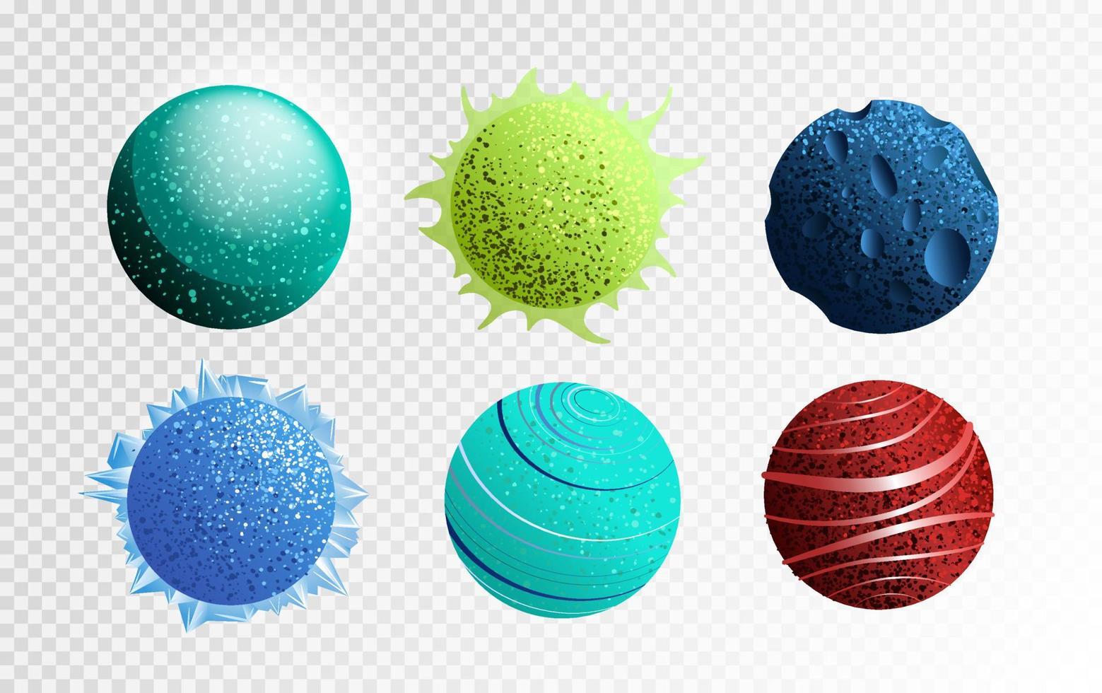 Set of Fantasy Glowing Planets vector
