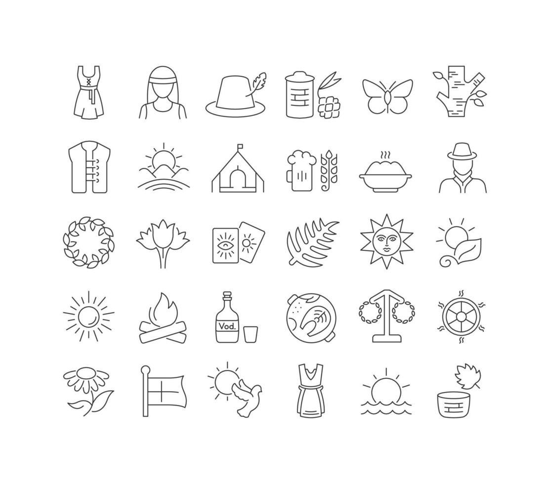 Set of linear icons of Midsummer vector