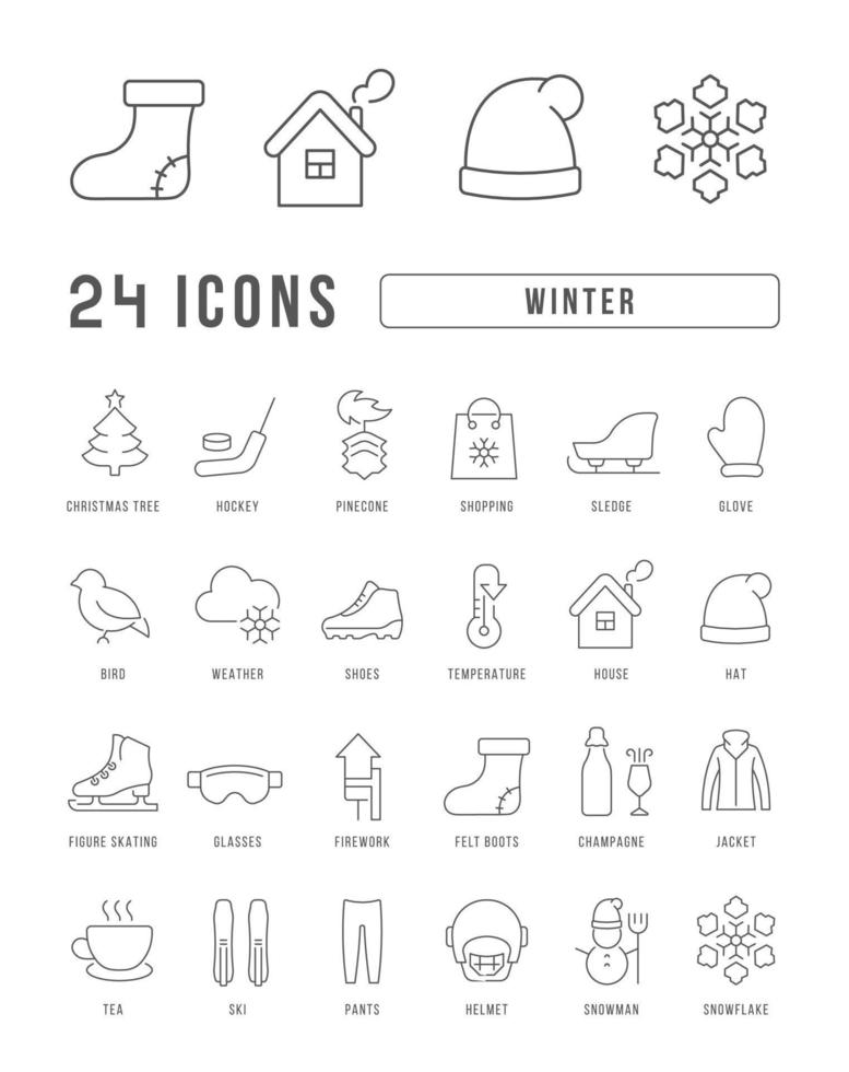 conjunto de iconos lineales de invierno vector