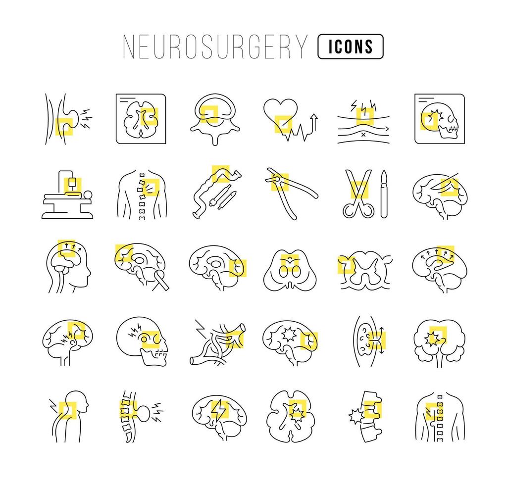 Set of linear icons of Neurosurgery vector