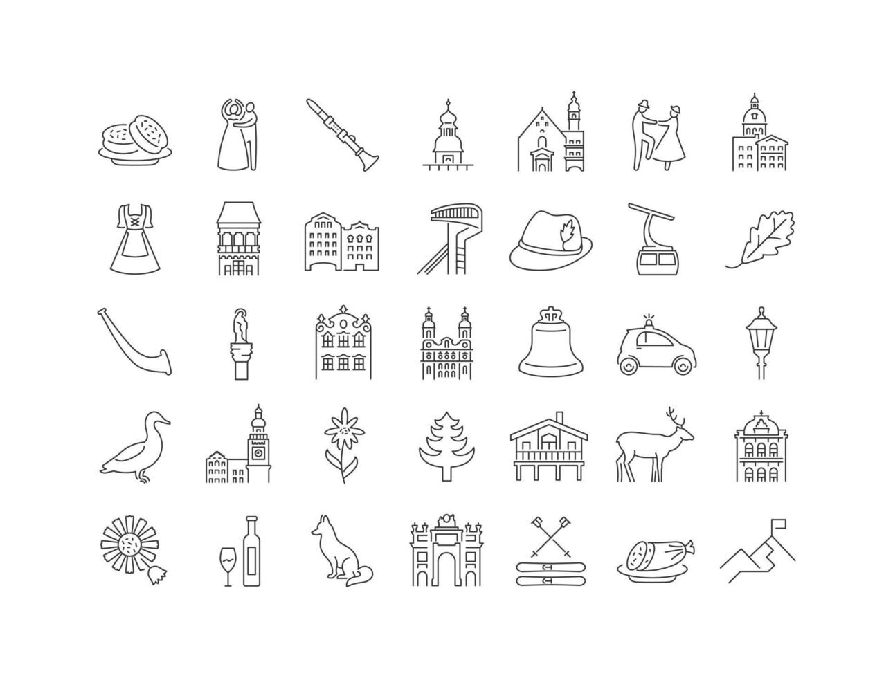 Set of linear icons of Innsbruck vector