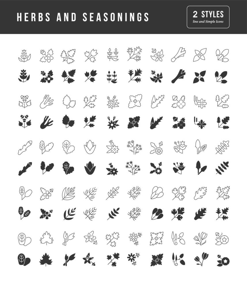 Set of simple icons of Herbs and Seasonings vector