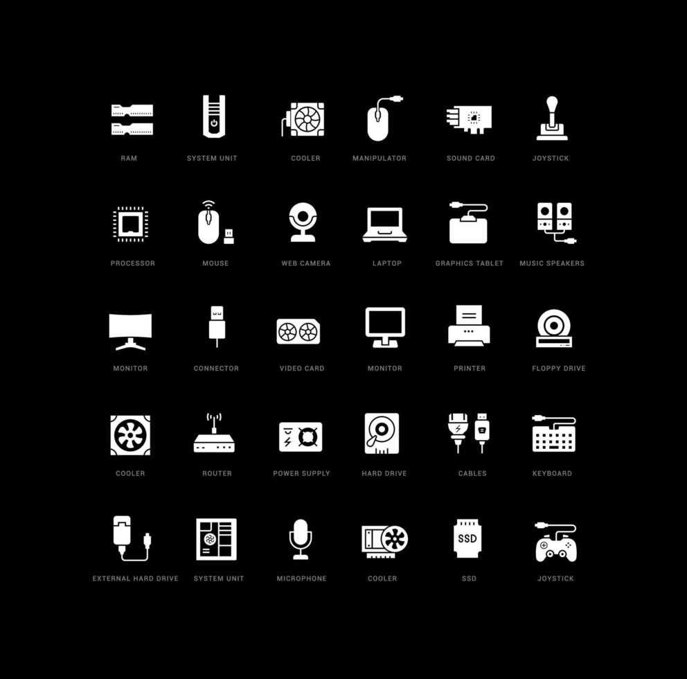 Set of simple icons of Hardware vector