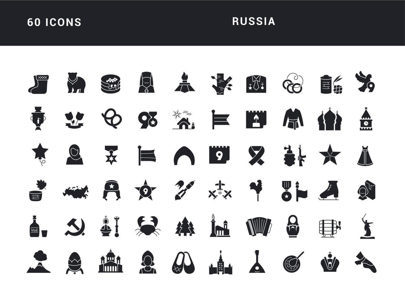 conjunto de iconos simples de rusia vector