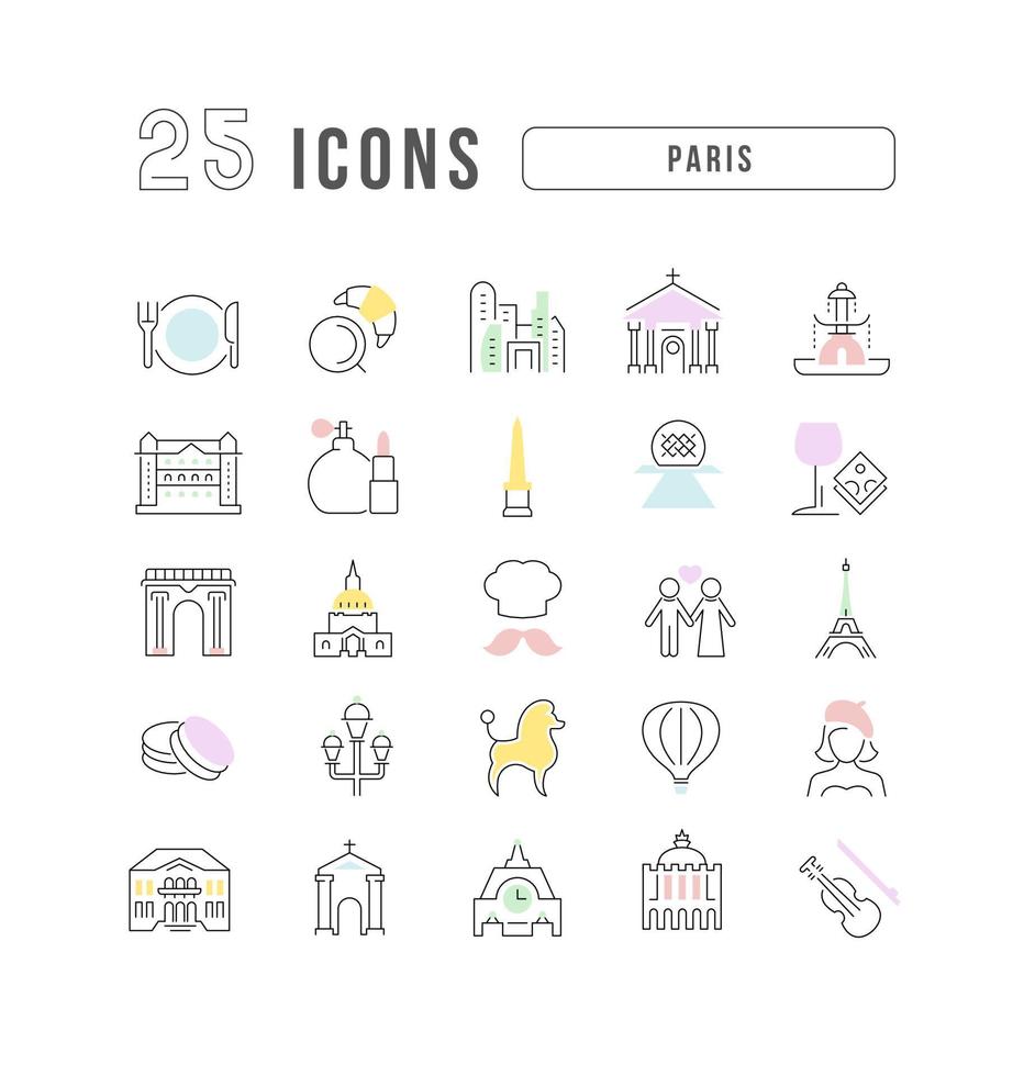 conjunto de iconos lineales de París vector