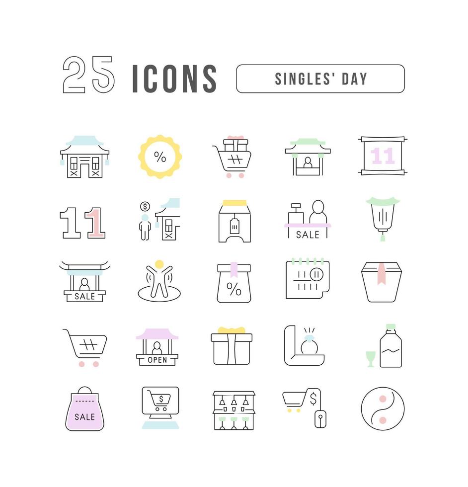 conjunto de iconos lineales del día de los solteros vector