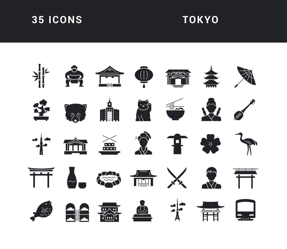 Set of simple icons of Tokyo vector