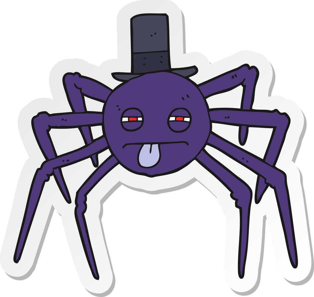 pegatina de una araña de Halloween de dibujos animados con sombrero de copa vector