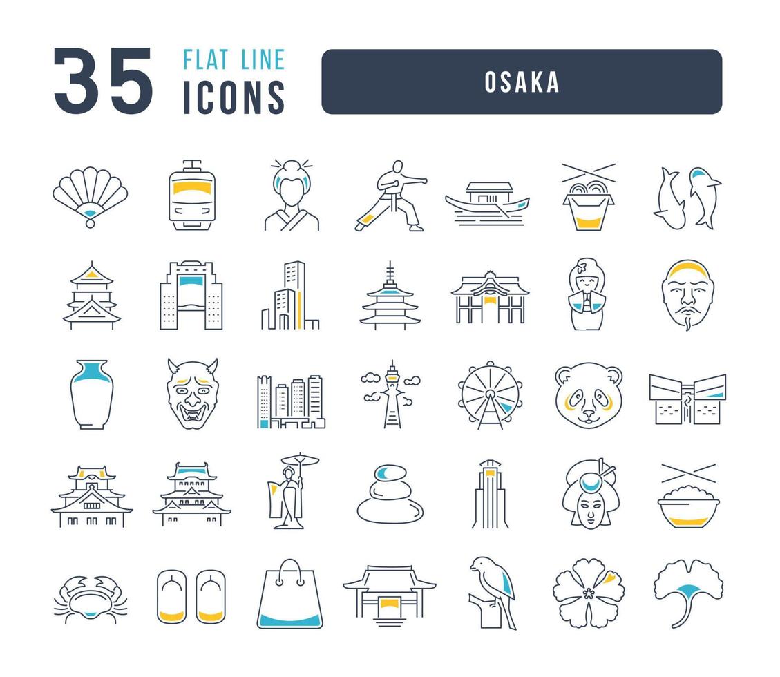 Set of linear icons of Osaka vector