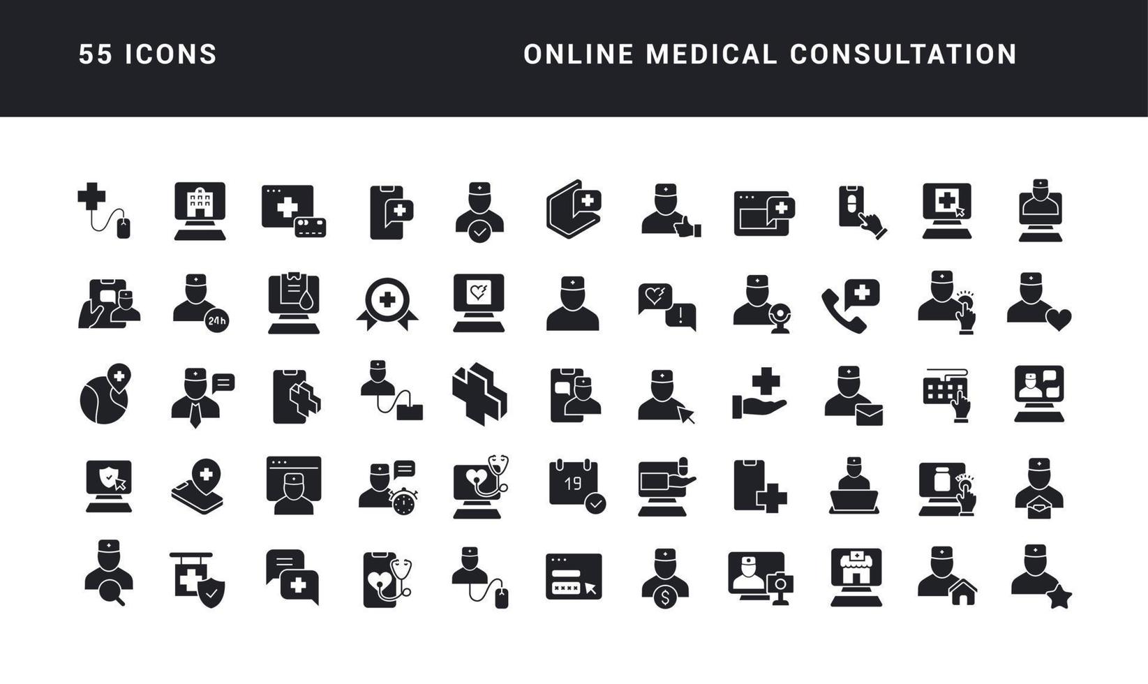Set of simple icons of Online Medical Consultation vector