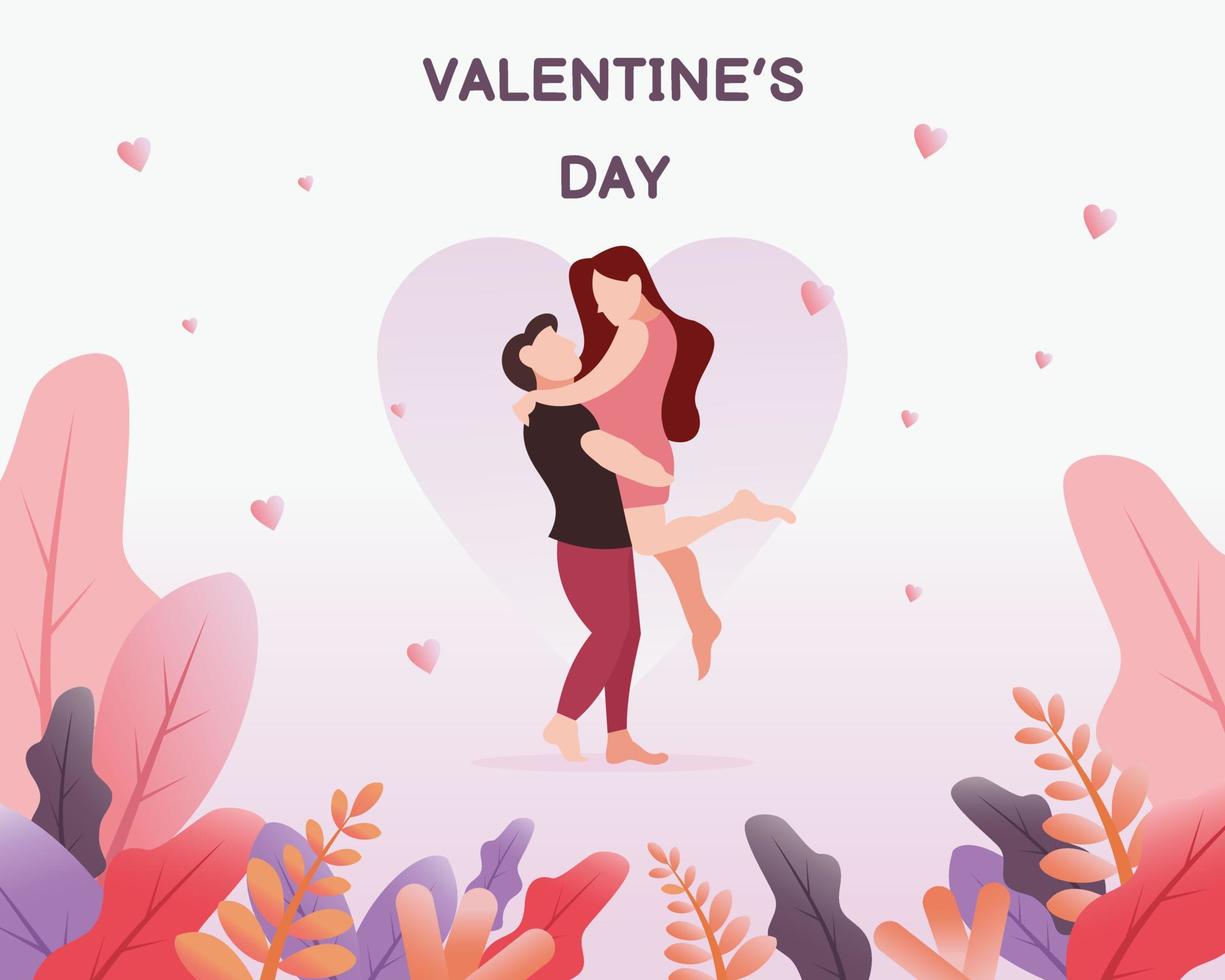 illustration vector graphic of a couple hugging each other with a heart shadow background, perfect for religion, holiday, valentine, greeting card, culture, etc.