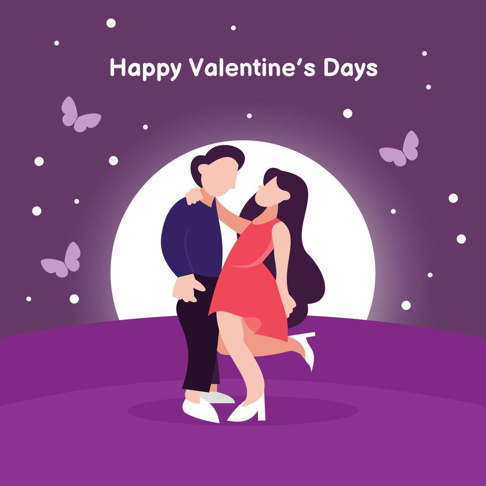 ilustración gráfica vectorial de amantes abrazándose en medio de una noche de luna llena, perfecta para religión, vacaciones, cultura, san valentín, tarjeta de felicitación, etc. vector