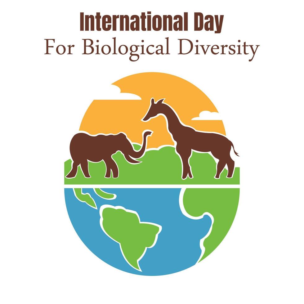 illustration vector graphic of elephant and giraffe standing on half the earth, perfect for international day for biological diversity, celebrate, greeting card, etc.