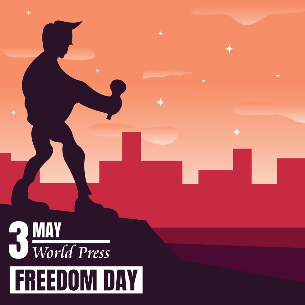 illustration vector graphic of the news anchor silhouette is standing on a hill, perfect for world press freedom day, celebrate, holiday, greeting card, etc.
