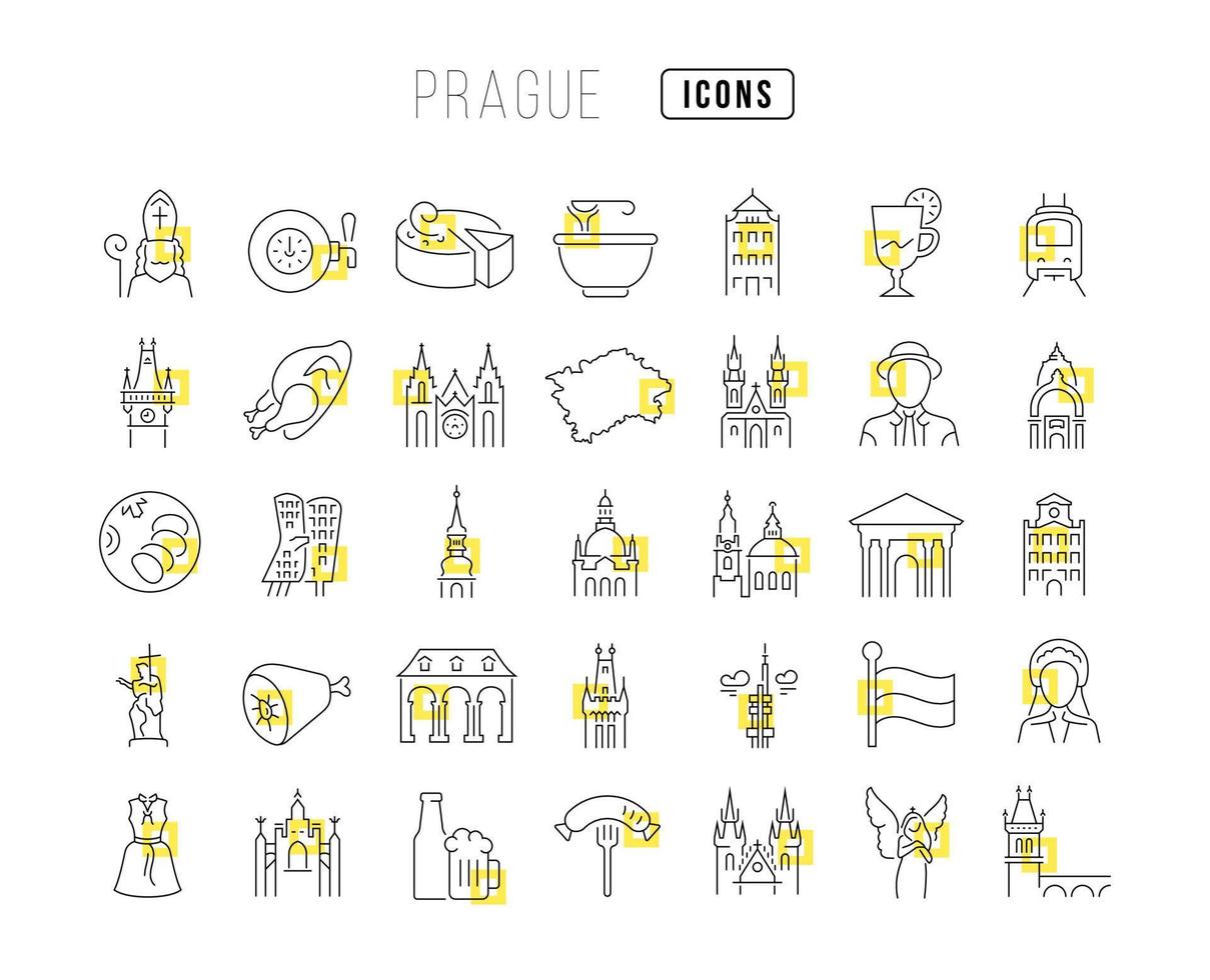 Set of linear icons of Prague vector