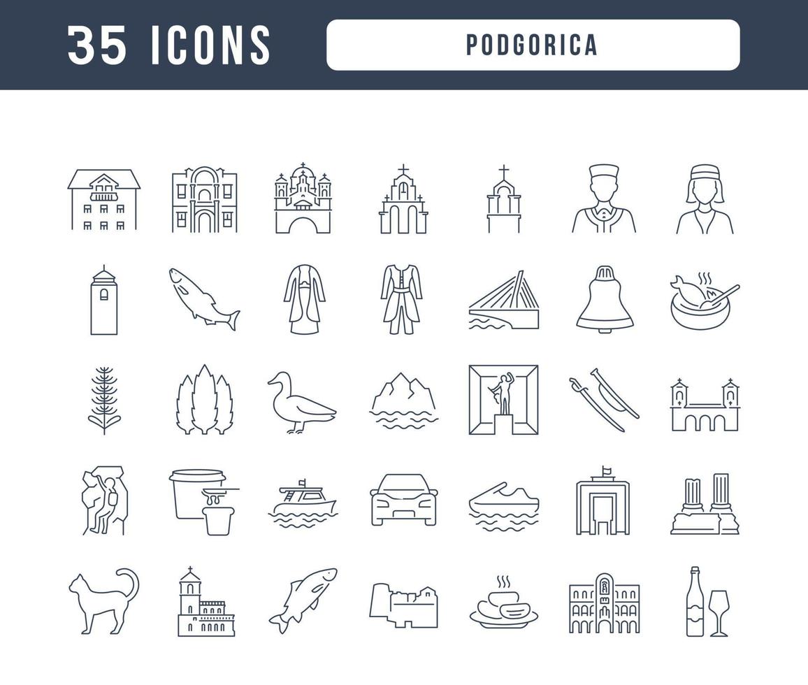 conjunto de iconos lineales de podgorica vector