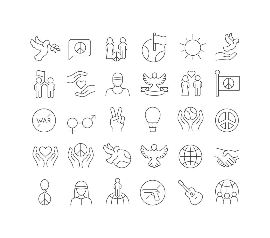 Set of linear icons of International Day of Peace vector