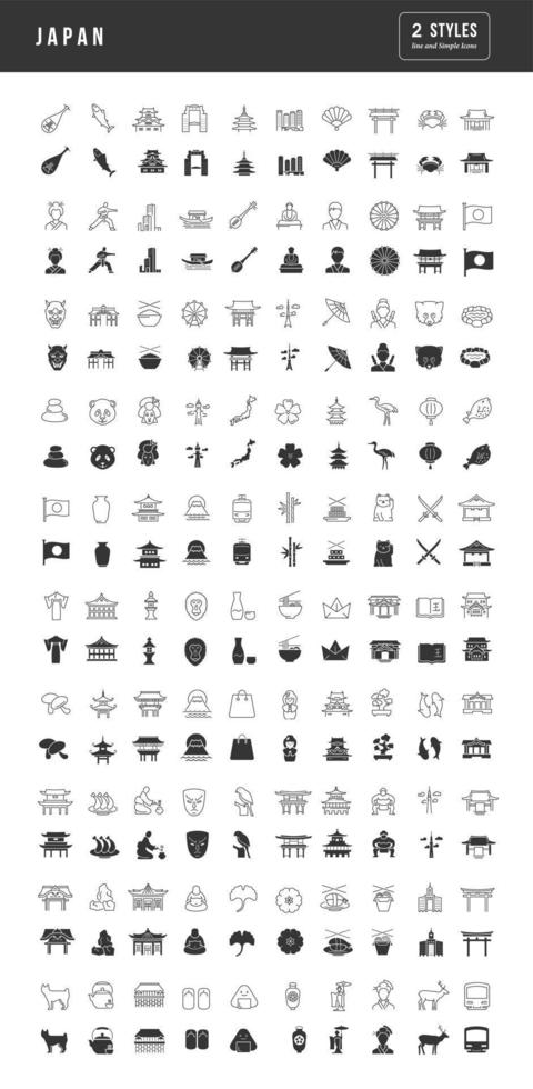 conjunto de iconos simples de Japón vector