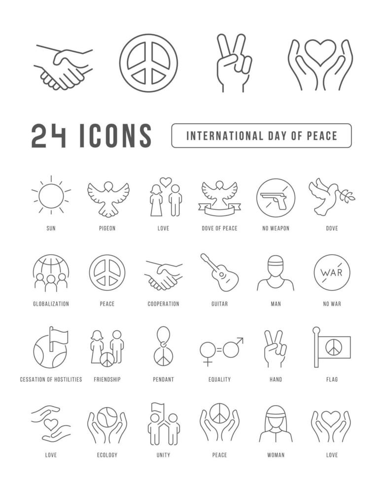 Set of linear icons of International Day of Peace vector