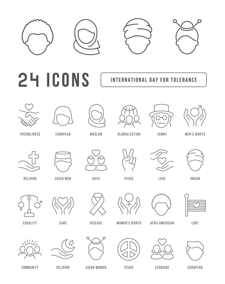 iconos de línea vectorial del día internacional de la tolerancia vector