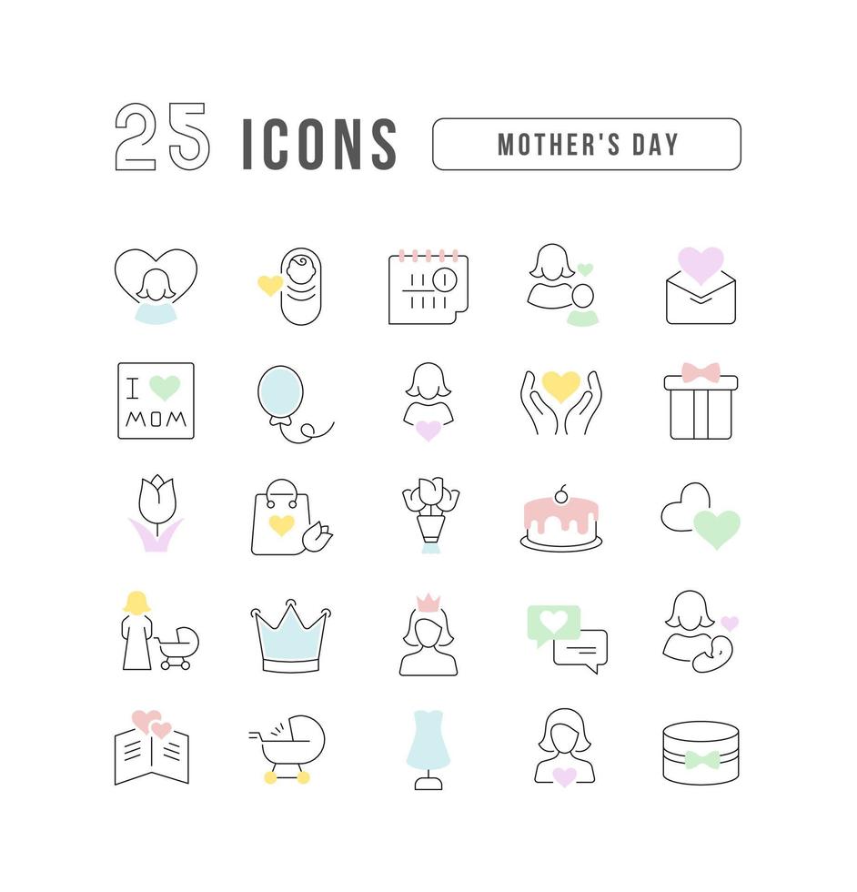 Set of linear icons of Mother's Day vector