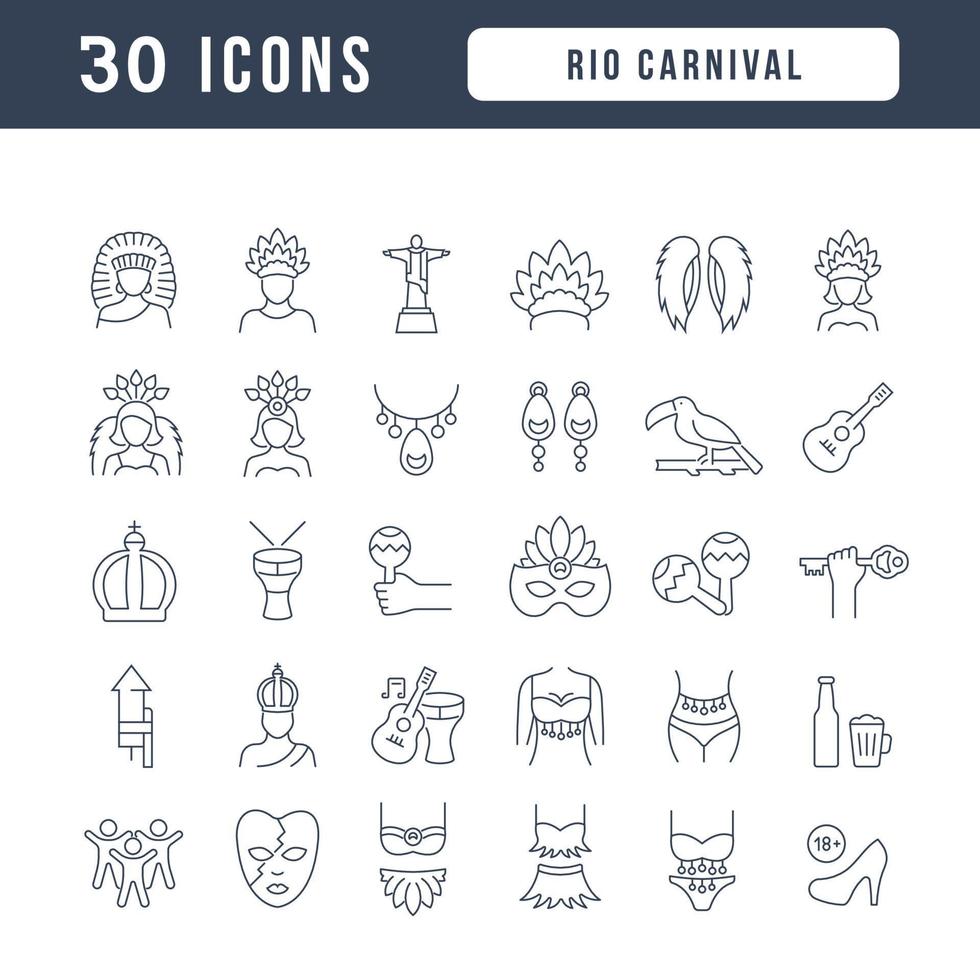iconos de línea vectorial del carnaval de río vector