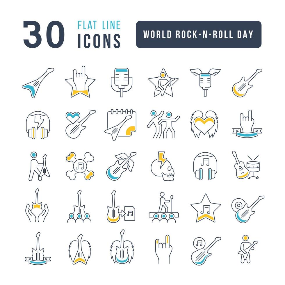 Vector Line Icons of World Rock-n-Roll Day