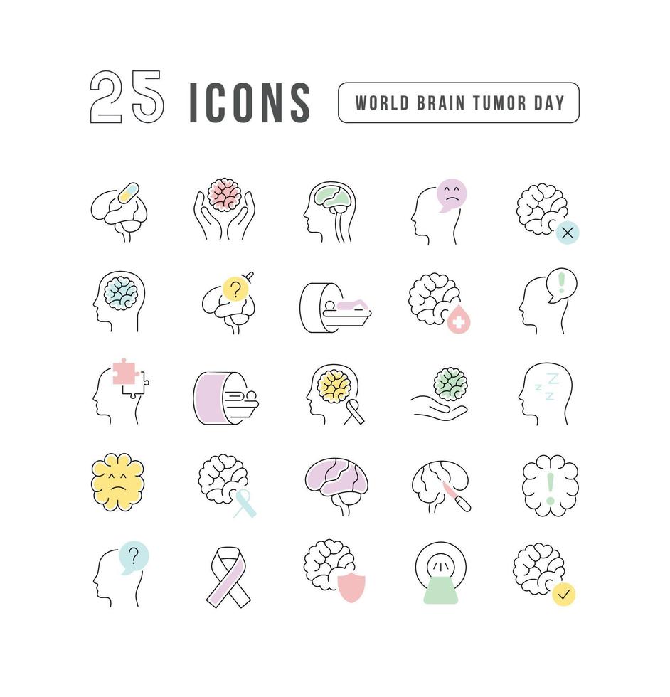 Vector Line Icons of World Brain Tumor Day