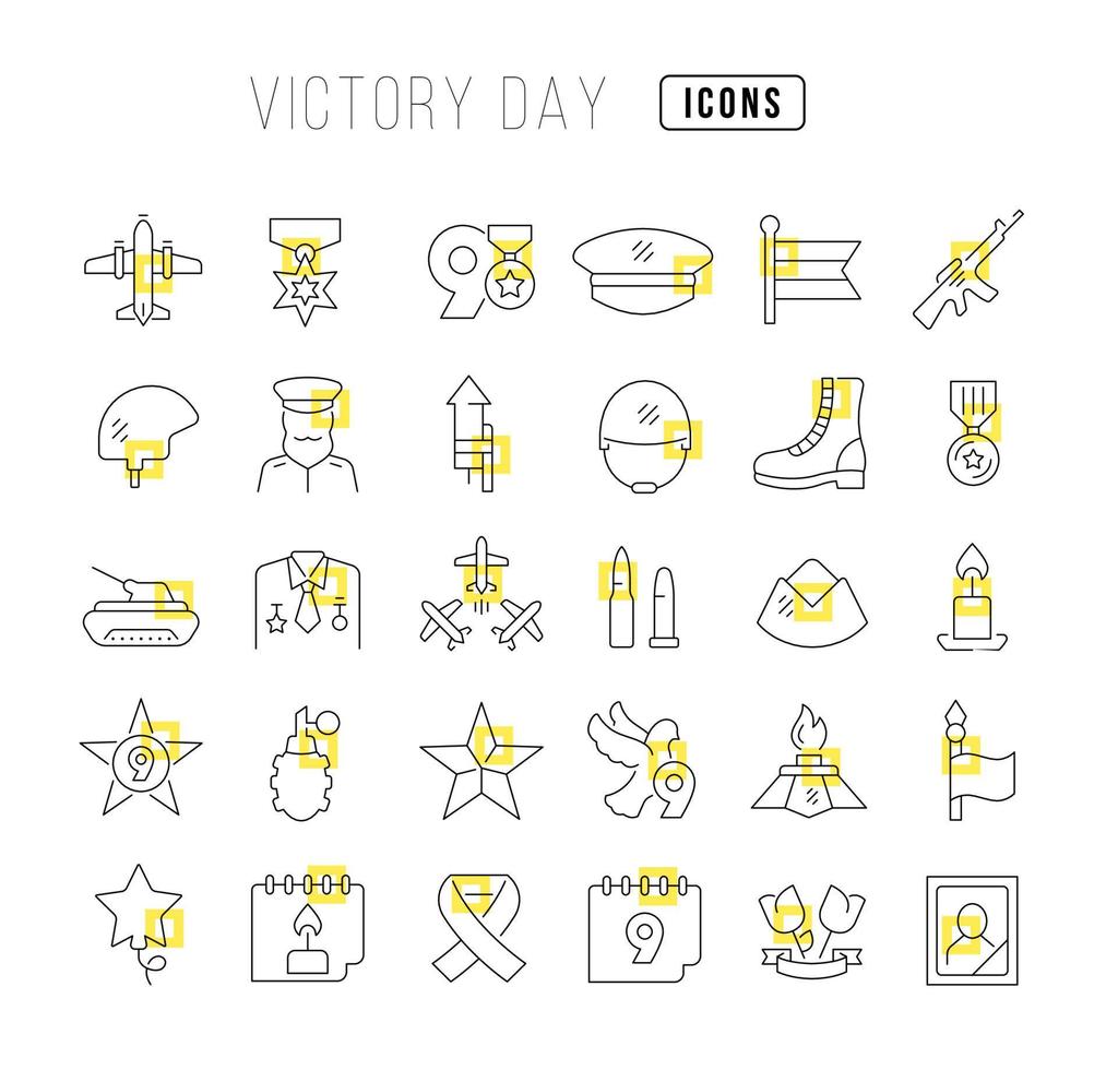 iconos de línea vectorial del día de la victoria vector