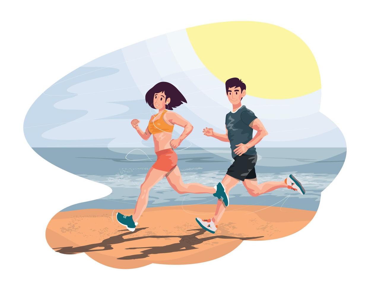 Young Couple Jogging by the Sea vector