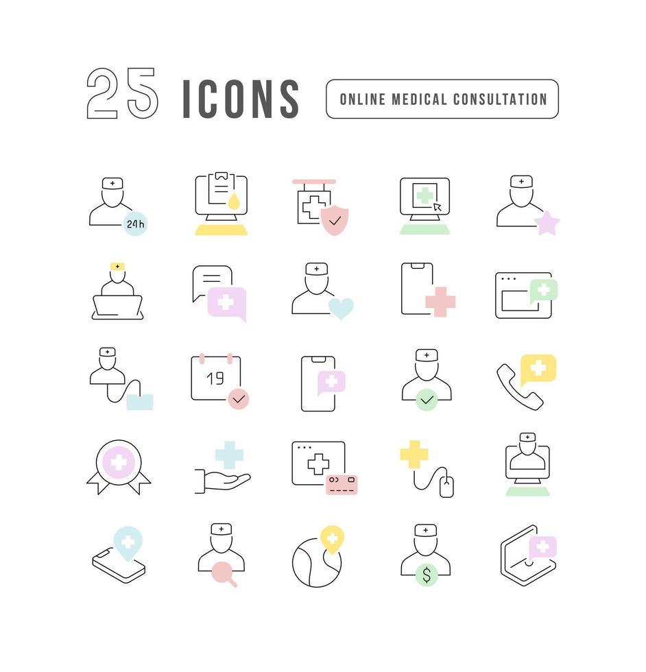 Set of linear icons of Online Medical Consultation vector