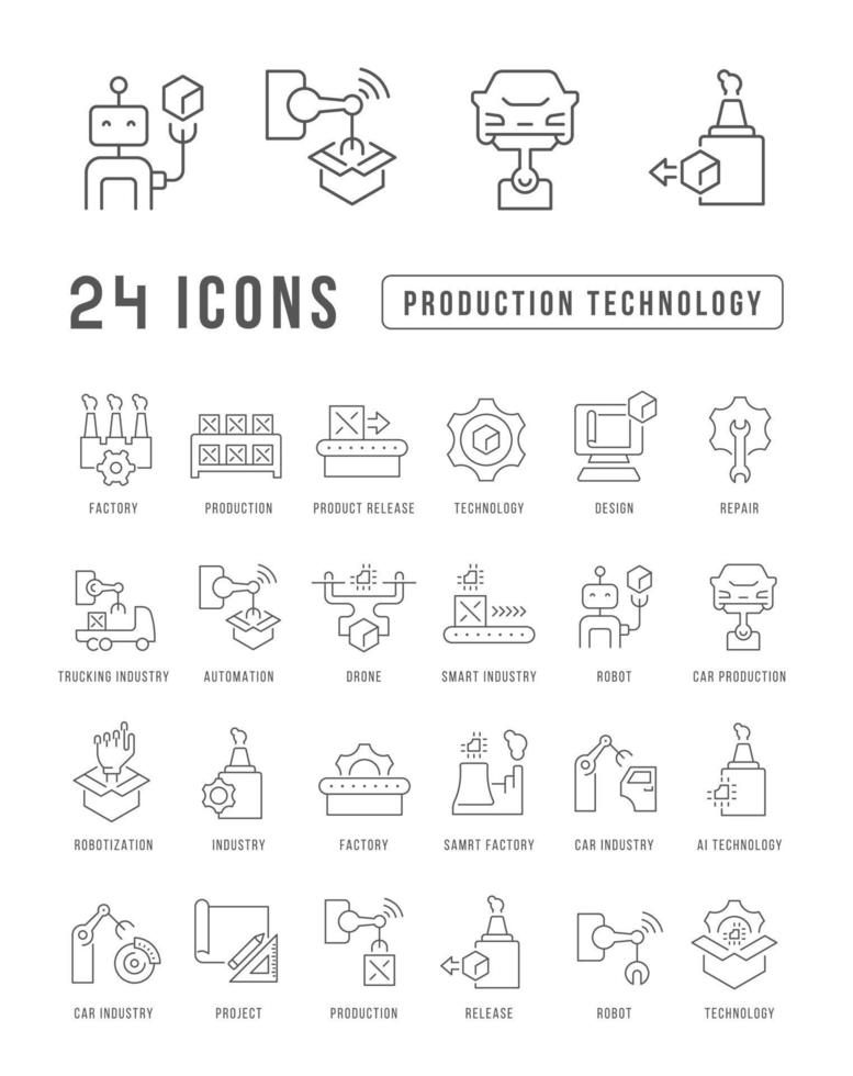 conjunto de iconos lineales de tecnología de producción vector